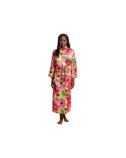 Natori Red Radiance Satin Robe Pajama Sets M 10-12) Polyester/Satin/Spandex