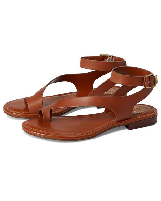 Vince Camuto Brown Liba Toe Loop Wrap Flat Sandals Sandals, Leather