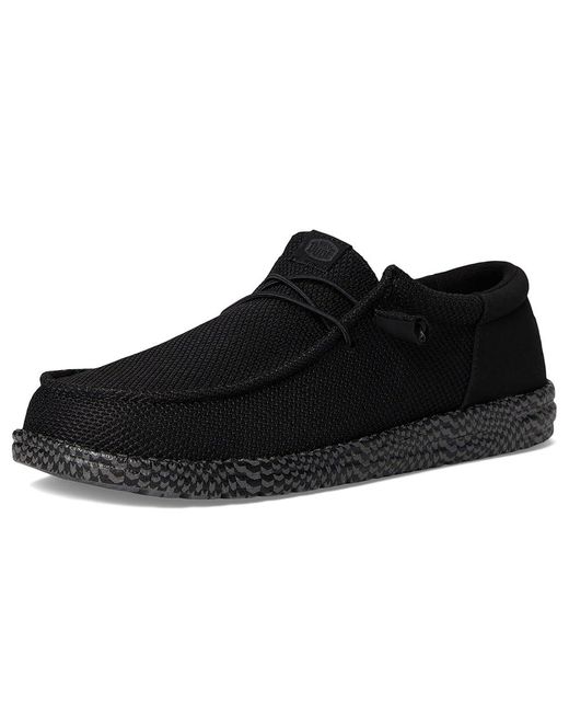 HeyDude Black Wally Funk Warped Geo Shoes/Smoke, Polyester for men