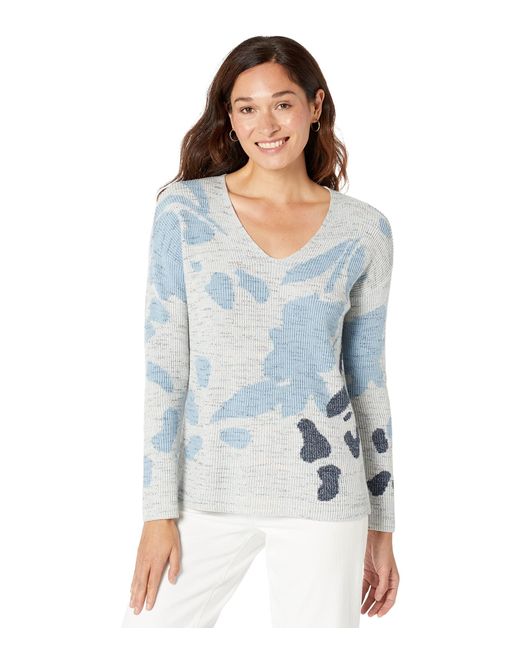 NIC+ZOE Cotton Nic+zoe Breezy Leaves Sweater in Blue | Lyst