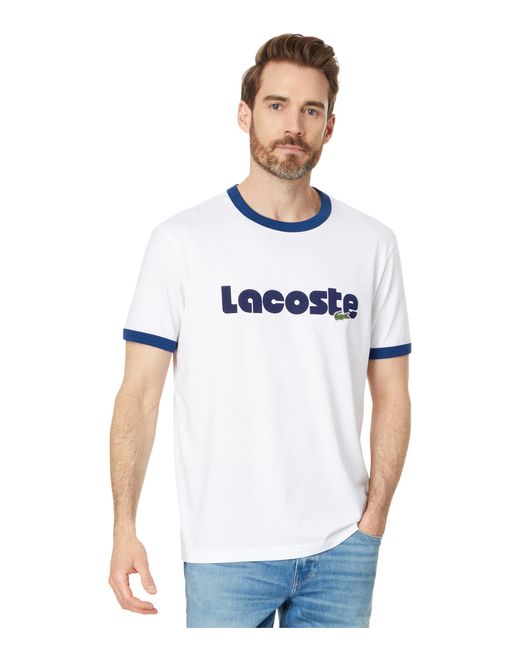 Lacoste White Short Sleeve Regular Fit Tee Shirt W/ Large Wording for men