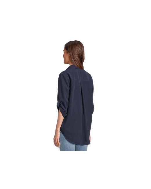 Mod-o-doc Blue Roll Tab Sleeve Patch Pocket Tunic Clothing Sm (Us 4-6) Tencel