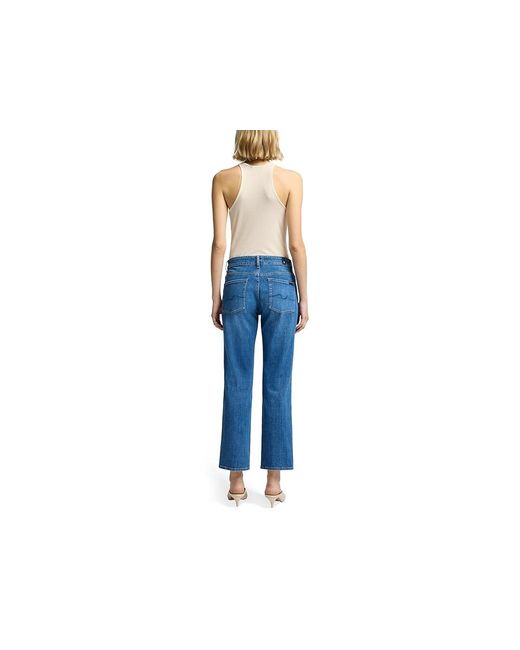 7 For All Mankind Blue Calie Straight Ankle Jeans, Cotton/Denim/Elastane