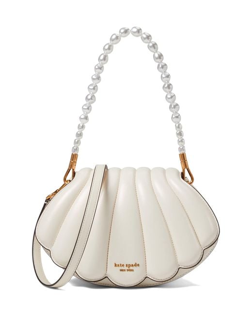 Kate Spade White What The Shell Pearlized Smooth Leather 3-d Shell Crossbody