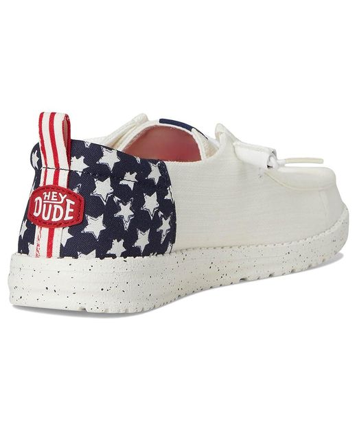HeyDude White Wendy Funk Americana Stars Flat Shoes/ Blazer, Textile