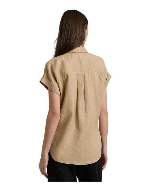 Lauren by Ralph Lauren Black Petite Linen Short-sleeve Shirt