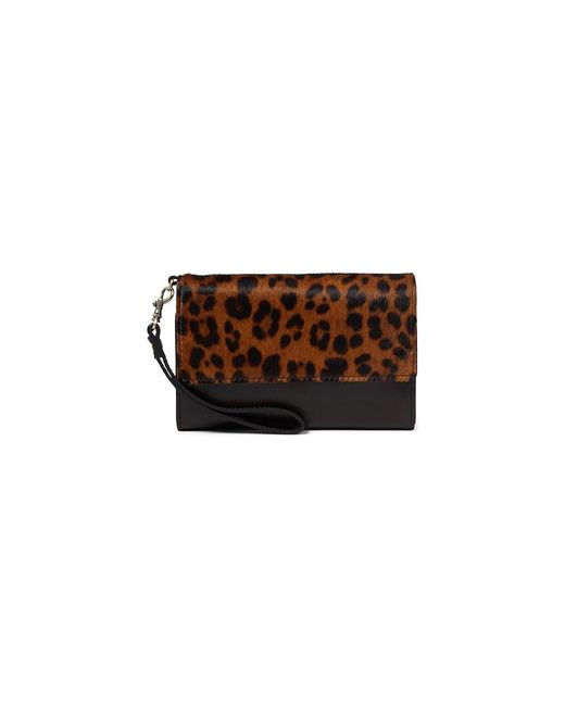 Patricia Nash Black Marsiliana Mirror Wristlet (Leopard Haircalf/Chocolate Distressed Trim) Handbags