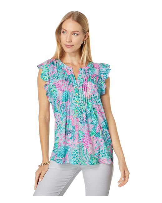 Lilly Pulitzer Cotton Golda Top in Blue | Lyst