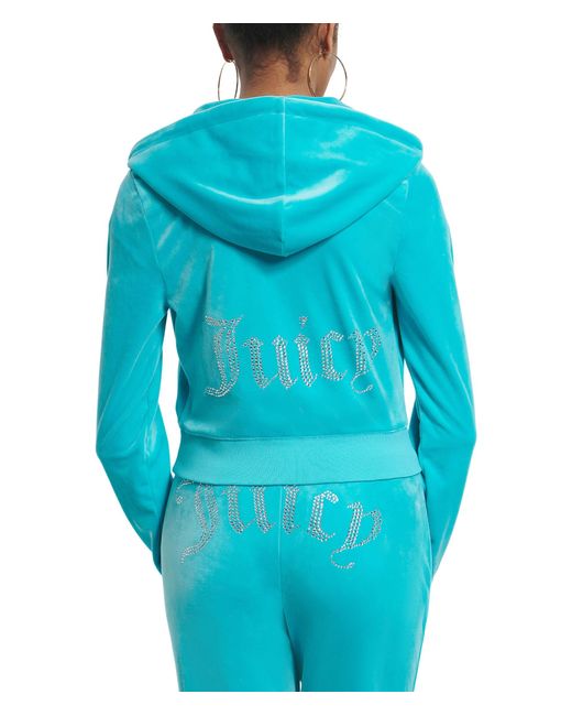 Juicy Couture Blue Solid Classic Juicy Hoodie With Back Bling