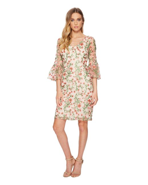 Adrianna Papell Women's Embroidered Bell Sleeve Dress 