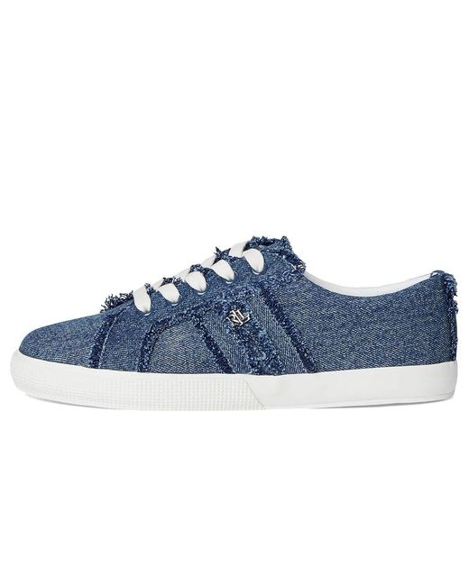Ralph Lauren Blue Janson Frayed Denim Sneakers Shoes 8.5 B
