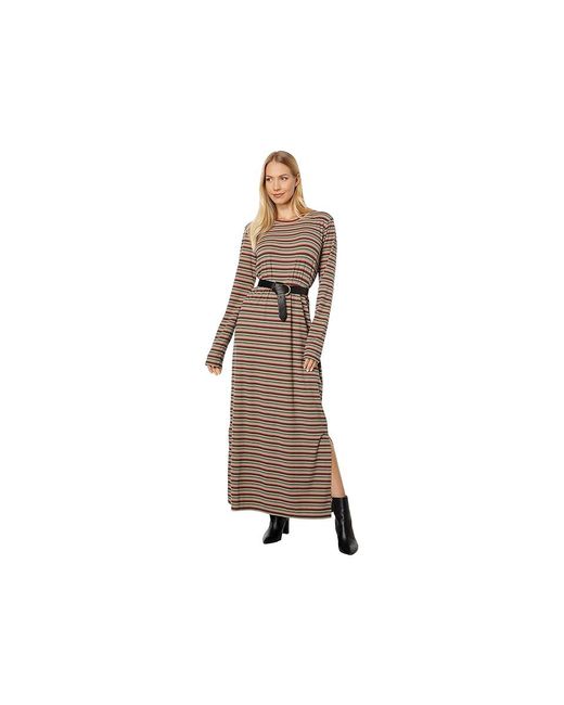 Mod-o-doc Black Autumn Stripe Long Sleeve Crew Neck Maxi Dress () Dress