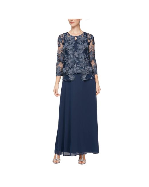 Alex Evenings Long Embroidered Jacket Dress in Blue Lyst