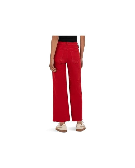 Kut From The Kloth Red Meg High-Rise Fab Ab Wide Leg Raw Hem Jeans, Cotton/Denim/Spandex