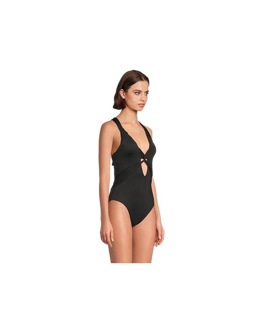 Becca Black Color Code Iris Twist Front Plunge One Piece Swimsuits One Piece, Nylon/Spandex
