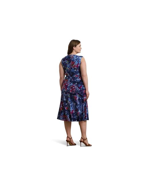 Ralph Lauren Blue Plus Size Print Twist-Front Jersey Dress Dress, Elastane/Polyester