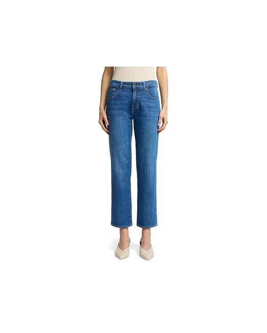 7 For All Mankind Blue Calie Straight Ankle Jeans, Cotton/Denim/Elastane