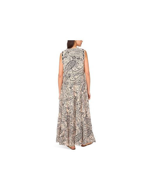 Vince Camuto Black Sleeveless Crochet Trim Tiered Maxi Dress, Polyester