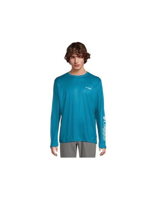 Columbia Blue Terminal Tackle Pfg High Side Long Sleeve Clothing Echo/Pfg High Side Marlin, Polyester for men