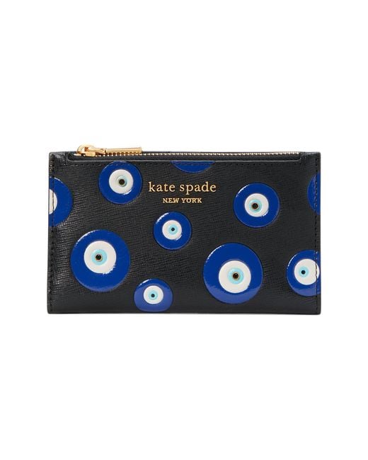 Kate Spade Blue Morgan Evil Eye Embellished Small Slim Bifold Wallet