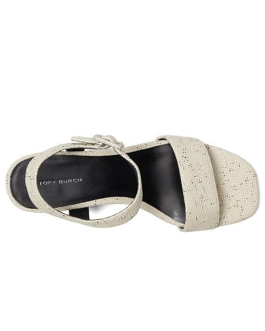 Tory Burch Black Double T City Sandals 55Mm Wedge Shoes, Textile