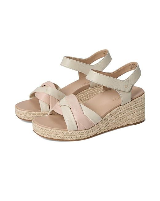 Vionic Metallic Saratoga Espadrille Sandals Wedge Shoes Cream/Cameo Rose, Leather