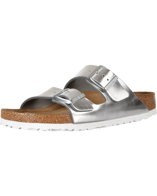 birkenstock arizona soft footbed silver metallic