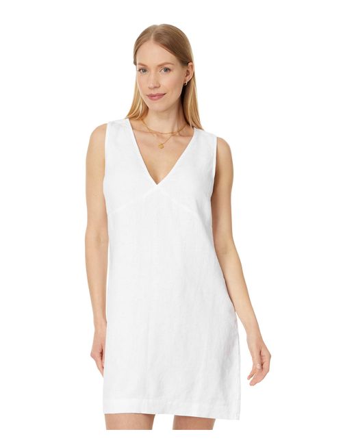 Madewell White V-neck Mini Dress In Heavyweight Linen