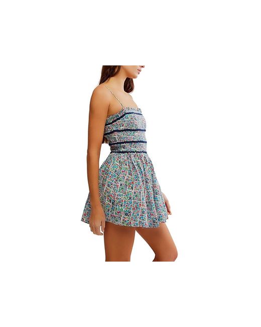 Free People Black Bali Checked Out Printed Dress Xl 14) Cotton
