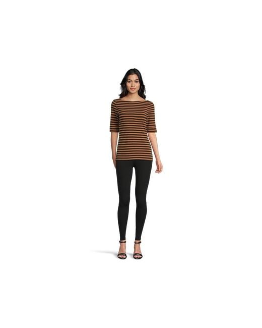 Ralph Lauren Black Striped Stretch Cotton Boatneck T-Shirts Clothing Lauren/Cinnamon Bark, Cotton/Elastane