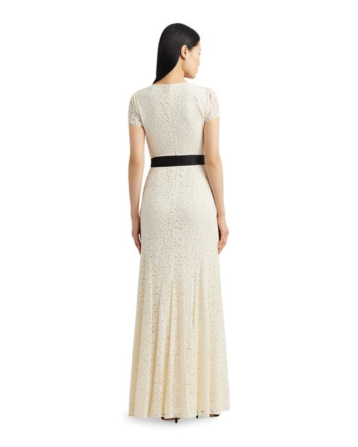 Lauren by Ralph Lauren Natural Belted Lace Gown