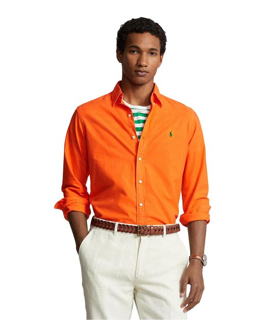 Polo Ralph Lauren Classic Fit Garment-dyed Oxford Shirt in Orange for ...