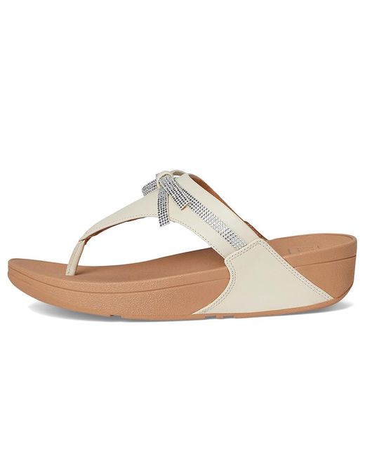 Fitflop White Lulu Glitz-Bow Leather Toe-Post Sandals Wedge Shoes 10 M (B)