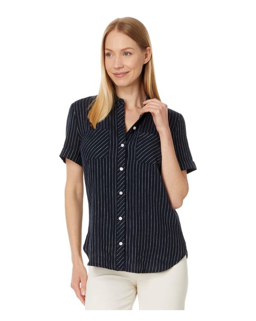 Tommy Hilfiger Blue Stripe Linen Blend Camp Shirt
