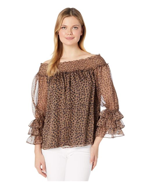 cece leopard tie neck blouse