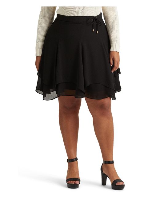 Lauren by Ralph Lauren Plus Size Crinkle Georgette Skirt in Black | Lyst