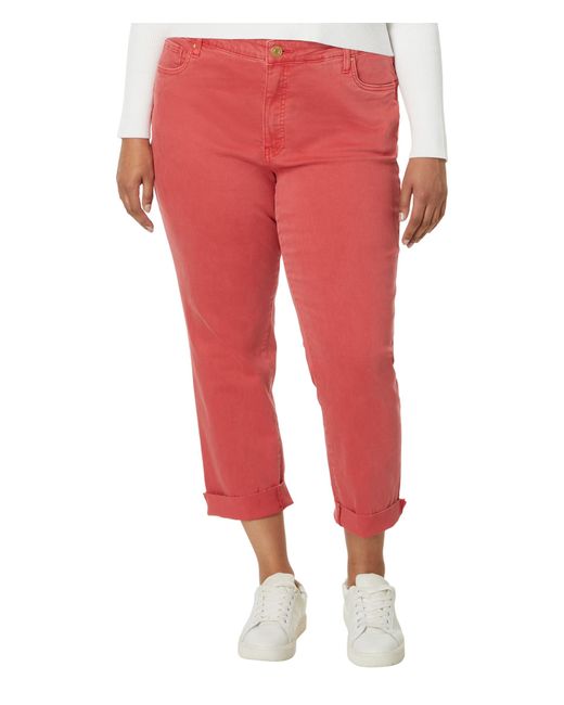 Kut From The Kloth Red Plus Size Reese High-rise Fab Ab Ankle Straight Raw Hem In Strawberry