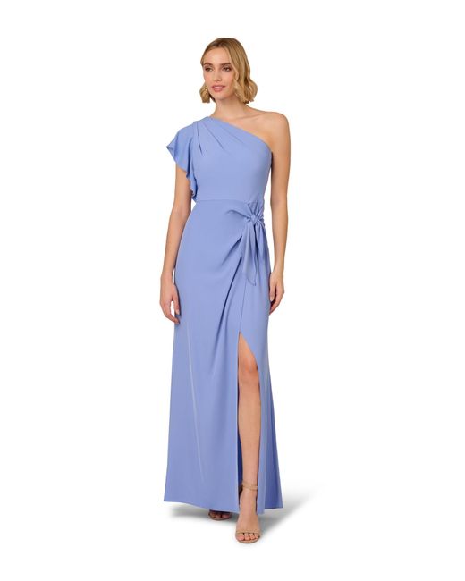 Adrianna Papell Blue One-shoulder Gown