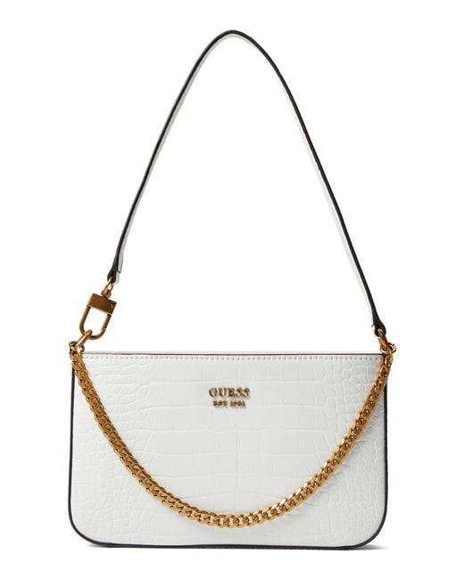 Guess Katey Croc Mini Top Zip Shoulder Bag in White Lyst