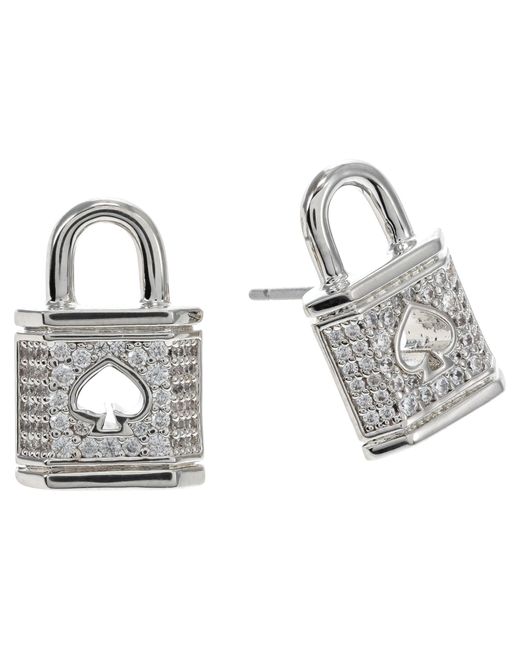 Kate Spade Lock And Spade Pave Studs Earrings in Silver (Metallic) Lyst