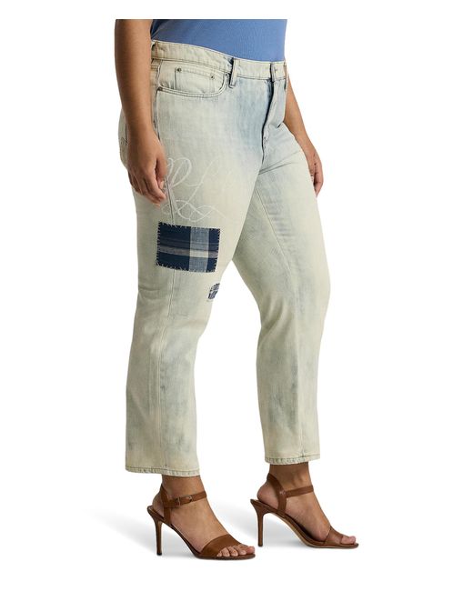 Lauren by Ralph Lauren Blue Plus-size Patchwork Relaxed Tapered Ankle Jean