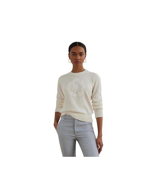 Ralph Lauren Black Floral-Logo Combed Cotton Sweater Sweater