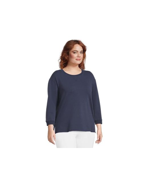 Mod-o-doc Blue 3/4 Sleeve Hi-Lo Tunic With Side Slits Sweater Md (Us 8-10) Cotton/Spandex