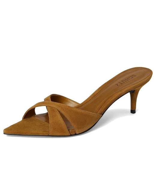 SCHUTZ SHOES Black Hilda Leaf Mule Sandals, Leather/Suede