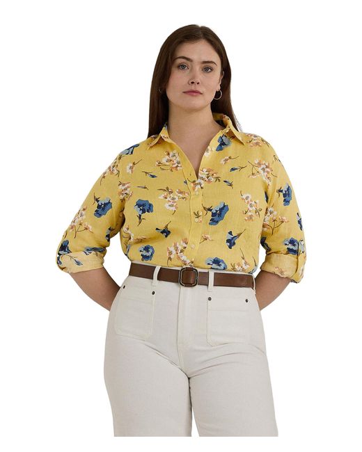 Lauren by Ralph Lauren Metallic Plus-size Relaxed Fit Floral Linen Shirt