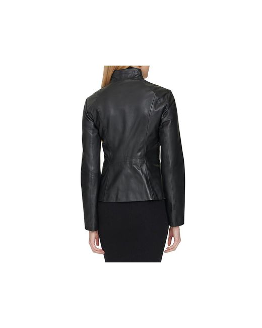 Cole Haan Moulded Collar Asymmetric Leather Jacket Jacket in Black Lyst