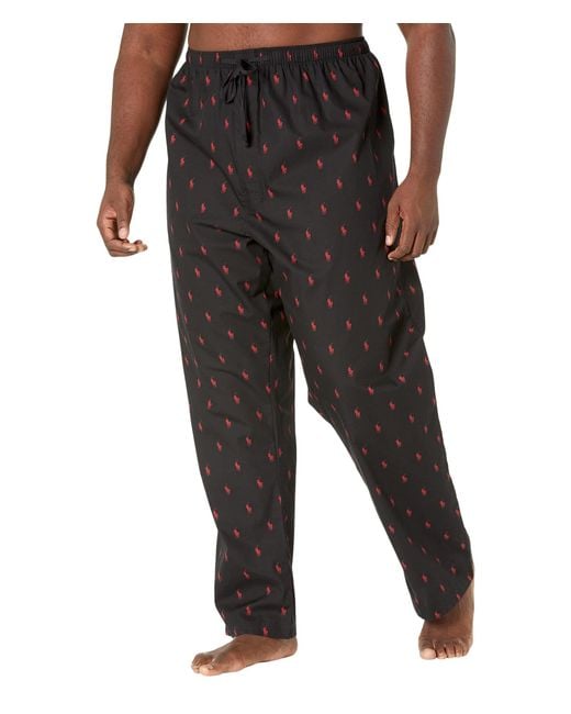 Polo Ralph Lauren Black Printed Pony Cotton Pajama Pants for men