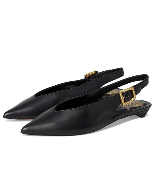 Vince Camuto Black Valther Kitten Heel Slingback Flat Mule Flat Shoes, Leather