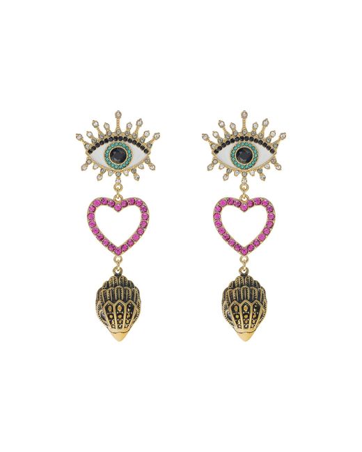 Kurt Geiger Eagle Evil Eye Heart Linear Earrings in Black | Lyst