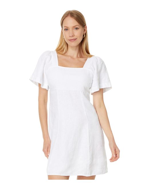 Madewell White Square-neck Mini Dress In 100% Linen